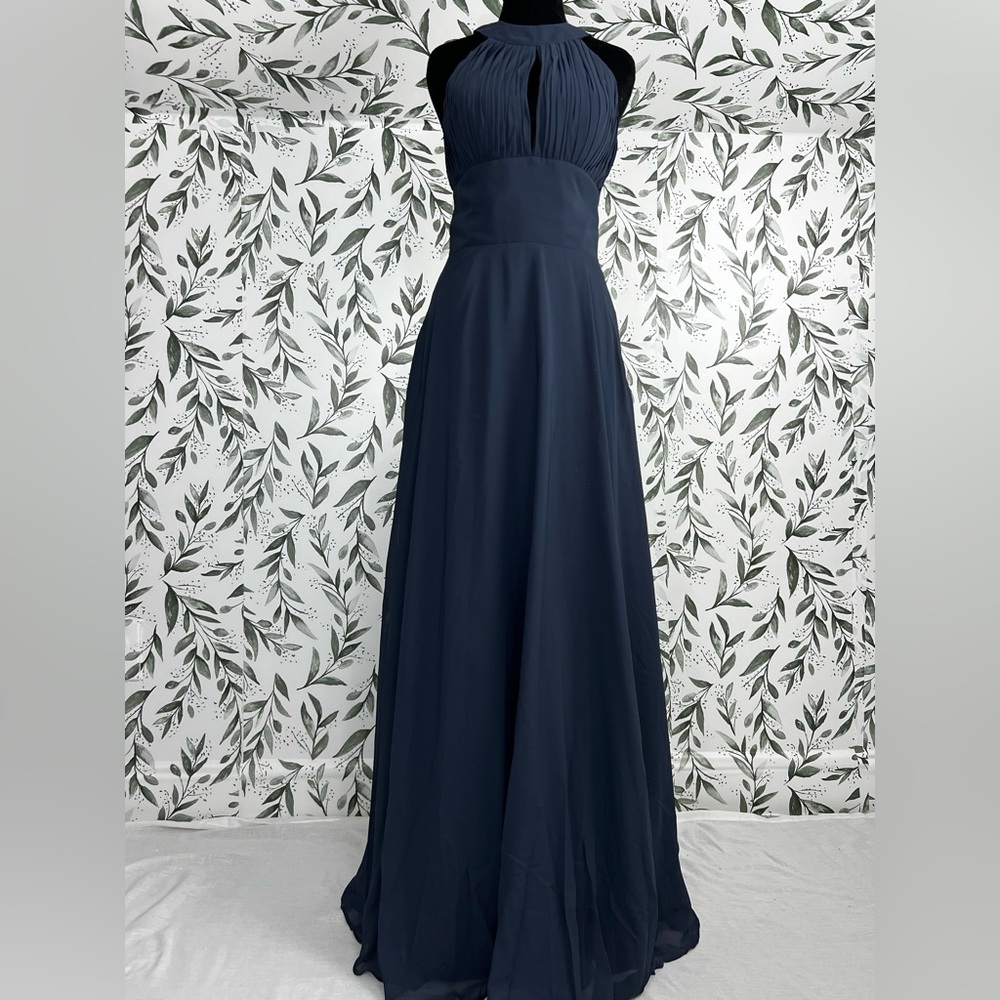 Elegant Navy Blue Evening Gown Bridesmaid Wedding Gala Sz S 4 Maxi NWT #8 Prom